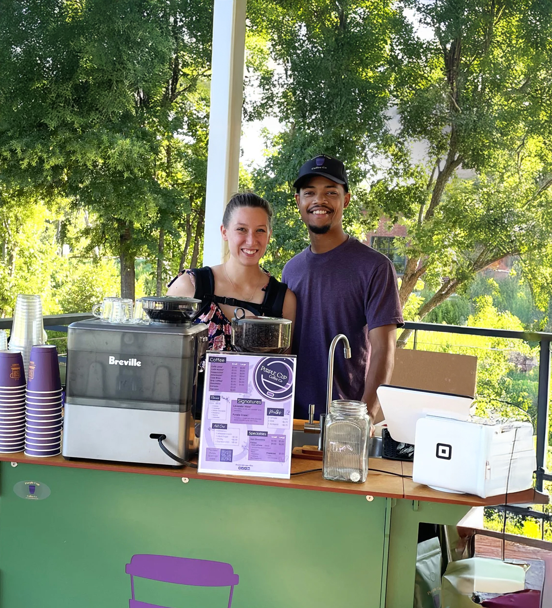 Purple Cup Coffee Co. mobile coffee cart setup